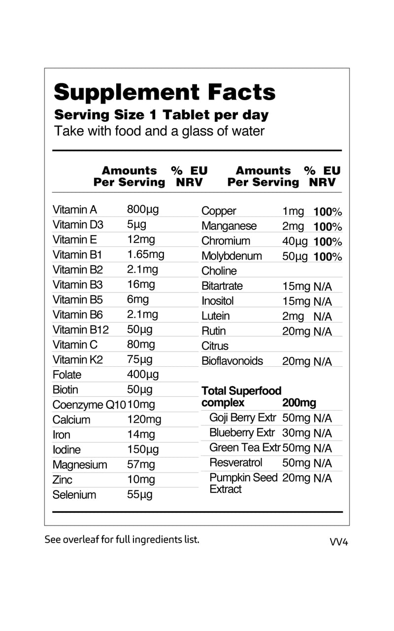 Vegetology Vegan Multivitamin Tablets for Women and Men, 26 Chelated Vitamins and Minerals with Iron, Vitamin B12, D3 and K2, Metabolic, Brain, Immune Support, 60 Tablets, 2 Months Supply, Ages 11+