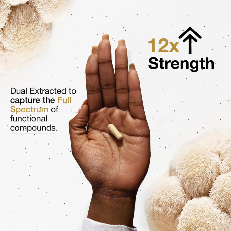 Organic Lions Mane Supplement | 12X Strength | NGF | 3 Month Supply | Dual Extract | Soil Association Certified | 1% Hericenones | 40% Beta-Glucans