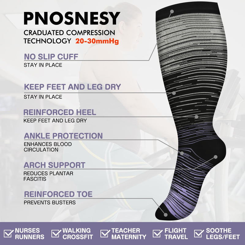 [Australia] - Pnosnesy 3 pairs of plus size compression stockings for men and women, wide calf width 20-30, extra large knee-high support for blood circulation XXL MIX 1 