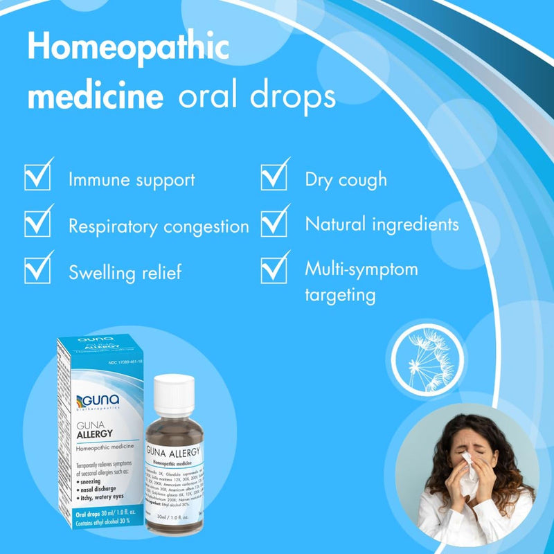 Guna Allergy Homeopathic Natural Allergy Relief Histaminum hydrochloricum 200X, Multi Symptom Non-Drowsy, Homeopathic Decongestant & Allergy Medicine – 30 ML