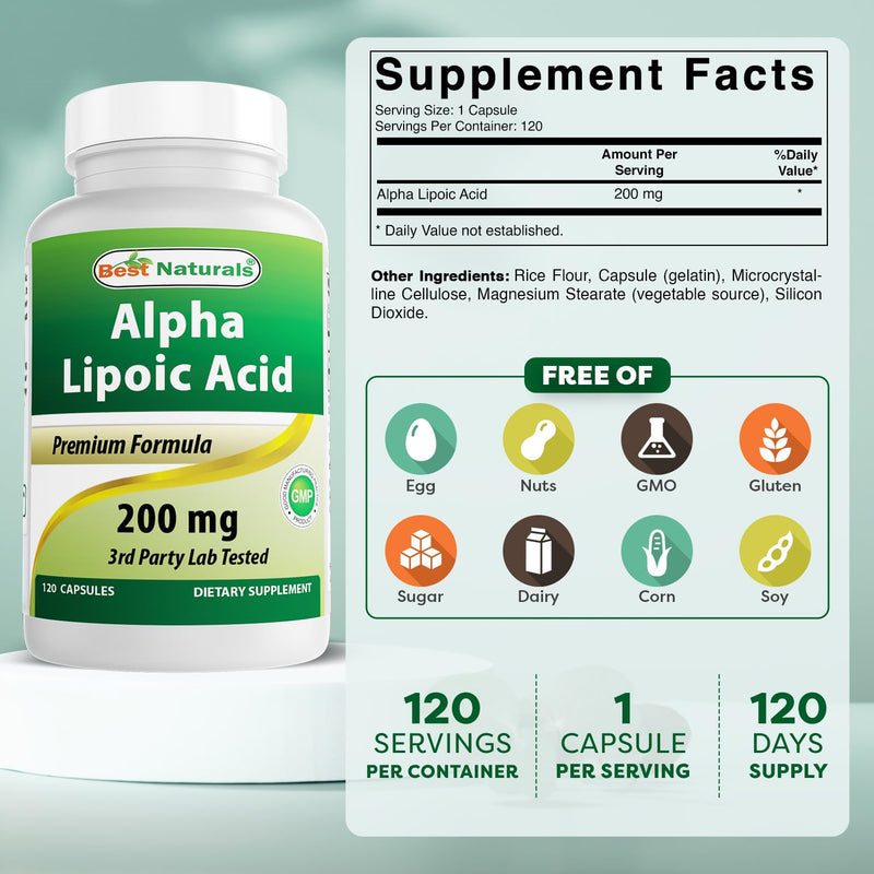 Best Naturals Alpha Lipoic Acid 200 Mg 120 Capsules (120 Count (Pack of 2))