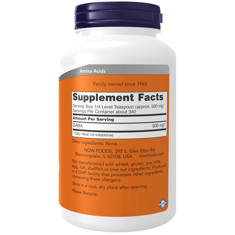 NOW Foods Supplements, GABA (Gamma-Aminobutyric Acid) Powder, Neurotransmitter Support*, 6-Ounce Unflavored 6 Ounce (Pack of 1)
