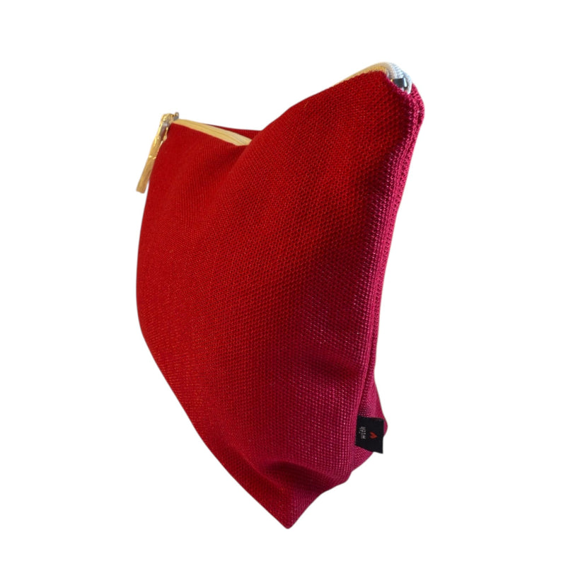 Handmade Red Cosmetic Bag with White Zipper | Textured fabric | Elegant Travel Makeup Pouch | Size 11×8.5×3.5 in