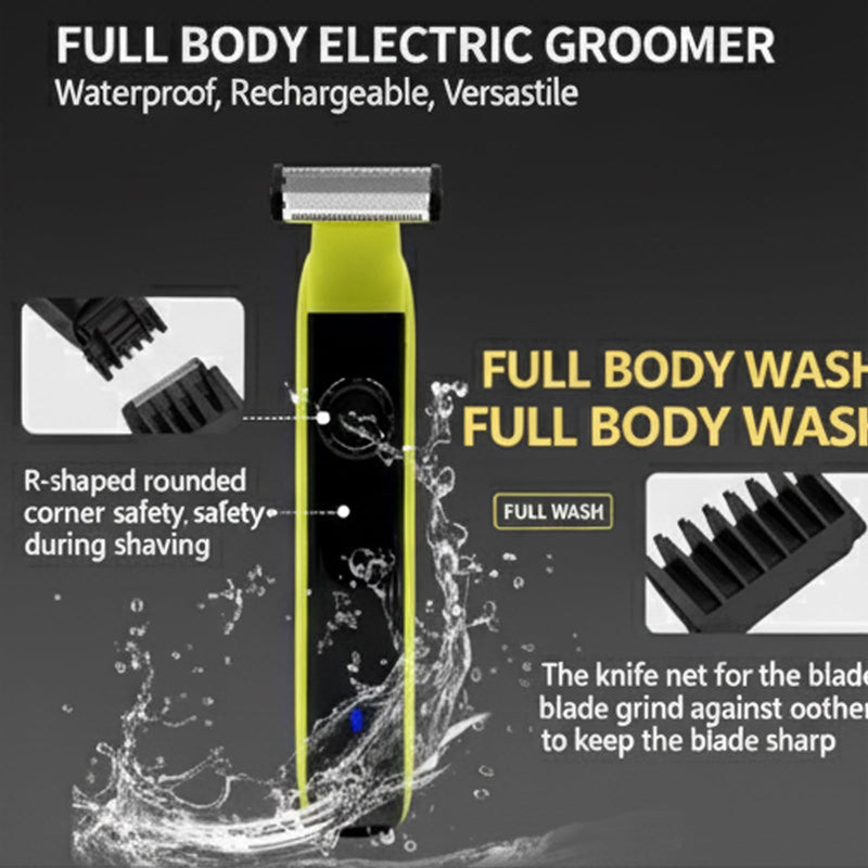 2025Electric Face Razor for Men - Washable Beard Trimmer R-Shaped Double-Sided Circular Blade Facial Hair Removal Multifunctional USB Charging Shaver with 4 Adjustable Size Limit Comb Yellow