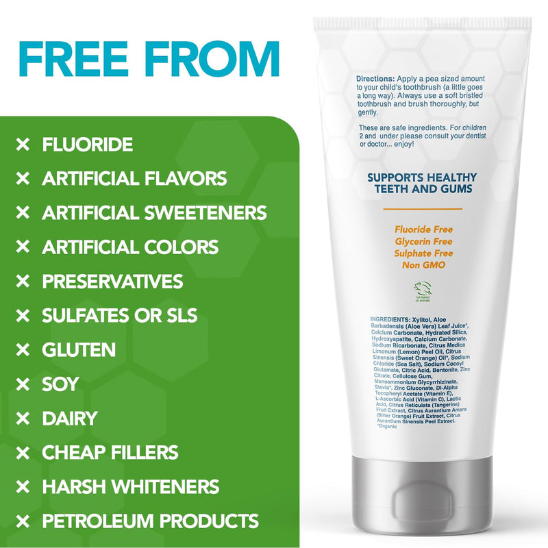 Kids Toothpaste No Fluoride; Non-Toxic Remineralizing Nano Hydroxyapatite Toothpaste Made by Dentist with Xylitol for kids Cavity Protection & Gums, Safe to swallow for Children/Toddlers, Yummy Orange Kids Yummy Orange 4 Ounce (Pack of 1)