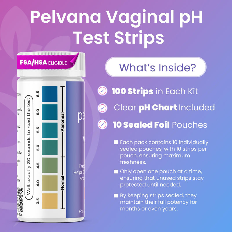 [Australia] - Pelvana Vaginal pH Test Strips for Women – 100 Strips, at-Home BV and Yeast Infection Test Kit, Vaginal pH Tester to Differentiate Between Conditions 100 Count (Pack of 1) 