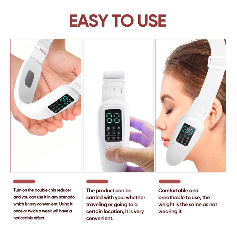 Intelligent Electric Double Chin and V-Shaped Face Machine with 8 Modes & 15 Adjustable Intensities - Women's V-Face Device White