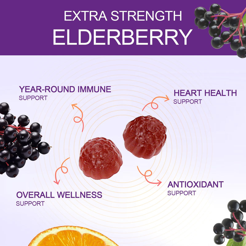 Sambucus Elderberry Gummies - Immune Support for Adults & Kids 4+ | 5 in 1 with Vitamin C, Zinc, Yeast β-glucan, Probiotics Complex, Nature Elderberry Supplement, Non-GMO丨60 Gummies 60 Gummies 1 Bottle