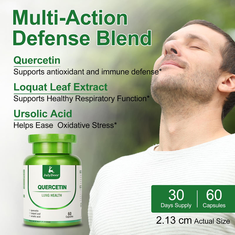 JulyDeer Quercetin 400 mg, Loquat Leaf Extract, Ursolic Acid 120 Capsules | Healthy Immune Support Supplements, High Bioavailable Flavonoids, Natural Antioxidant – Non-GMO, No Gluten - 2 btls 2 Btls 120 Capsules