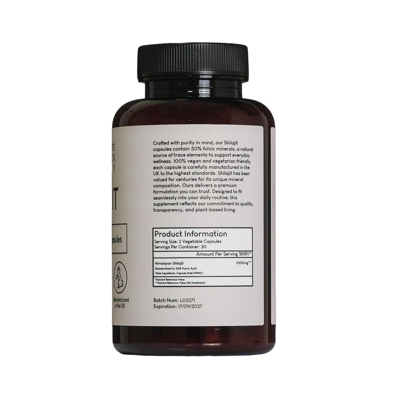 Harrogate Organics Pure Himalayan Shilajit 500mg - 60 Capsules - Energy, Focus & Vitality Supplement - Rich in Fulvic Acid & 80+ Trace Minerals - Vegan - Made in UK
