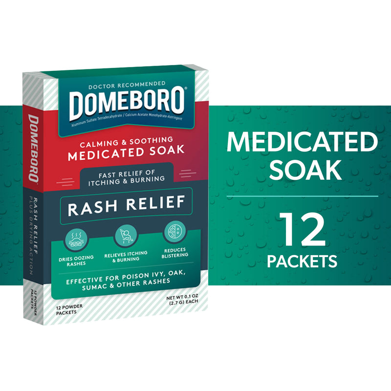Domeboro Medicated Soak Rash Relief (Burow’s Solution), 12 Count (Pack of 1) - Packaging May Vary | Medicated soak powder helps relieve rash, dermatitis and poison ivy irritation with Burow's solution packets. 12 Count (Pack of 1)