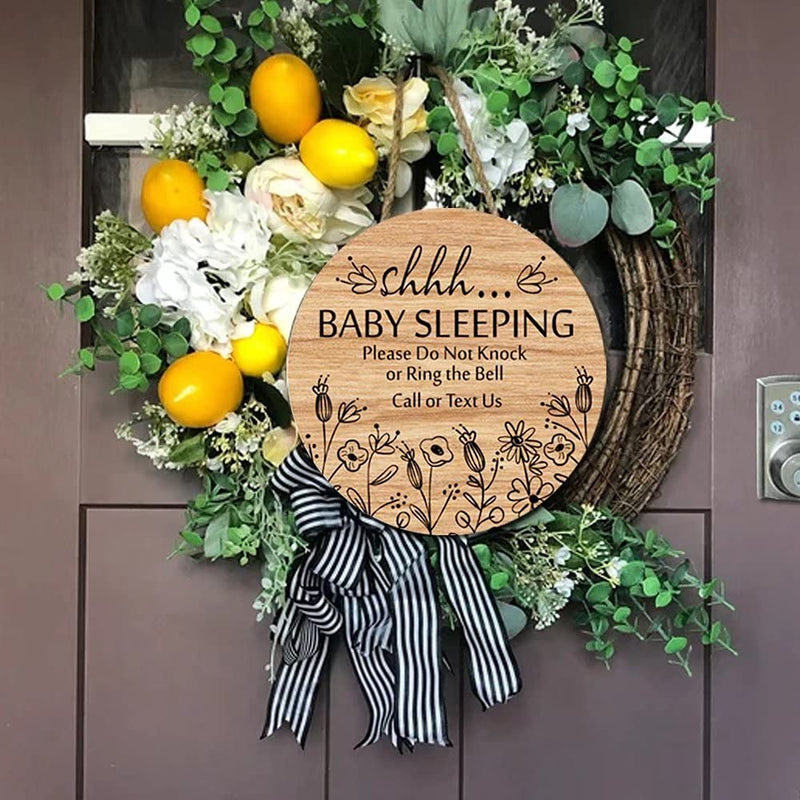 [Australia] - Shhh... Baby Sleeping Hanging Sign Plaque, Do Not Knock Or Ring The Bell, Round Rustic Wooden Door Hanger for Baby Room, Nursery, Kindergarten, Bedroom, Door Knob Door Bell Decor 