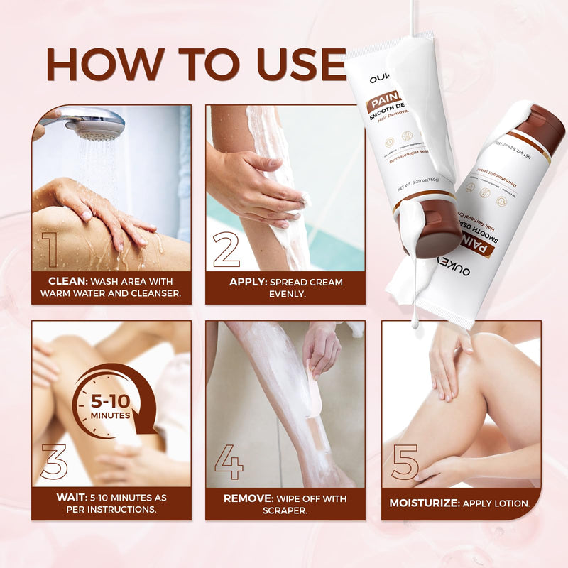 [Australia] - OUKEYA 2PACK, Hair Removal Cream for Women & Men Sensitive Skin, Natural Extracts Depilatory Cream for Bikini Line Legs Arms Underarms, Dermatologically Tested Painless Hair Remove Gel with Tool 5.29 Ounce (Pack of 2) 