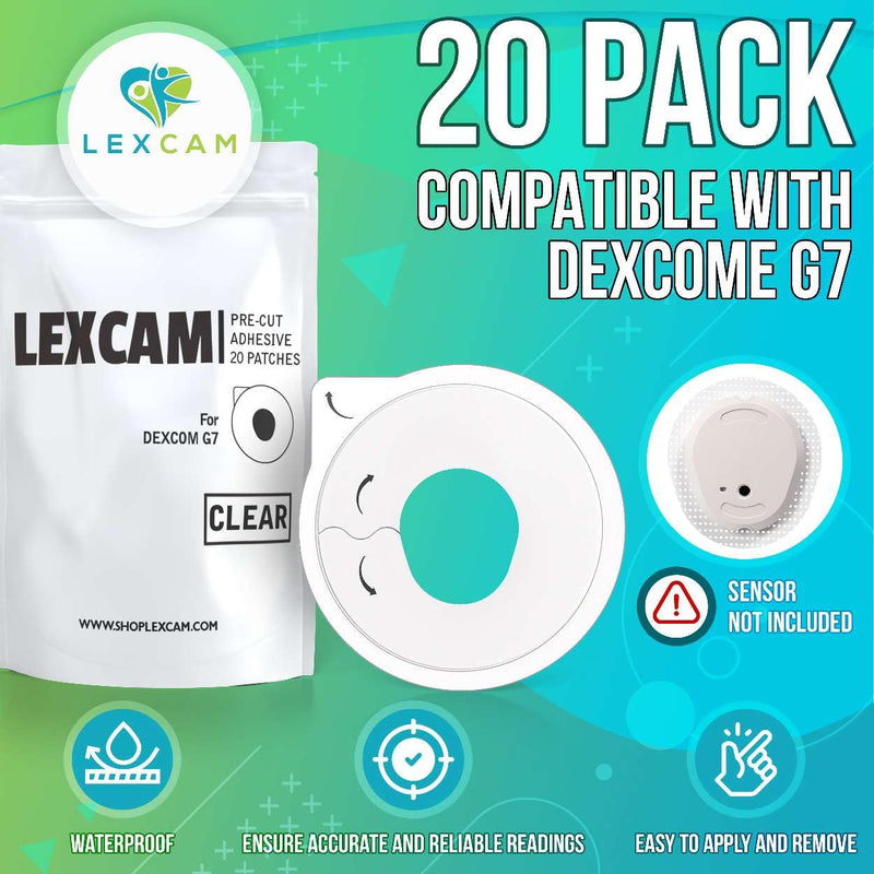 [Australia] - Adhesive Patches Pre-Cut for Dexcom G7 – Pack of 20 – Waterproof, Transparent Overpatches for Continuous Glucose Monitoring, Sensor is NOT Included G7 - CLEAR 