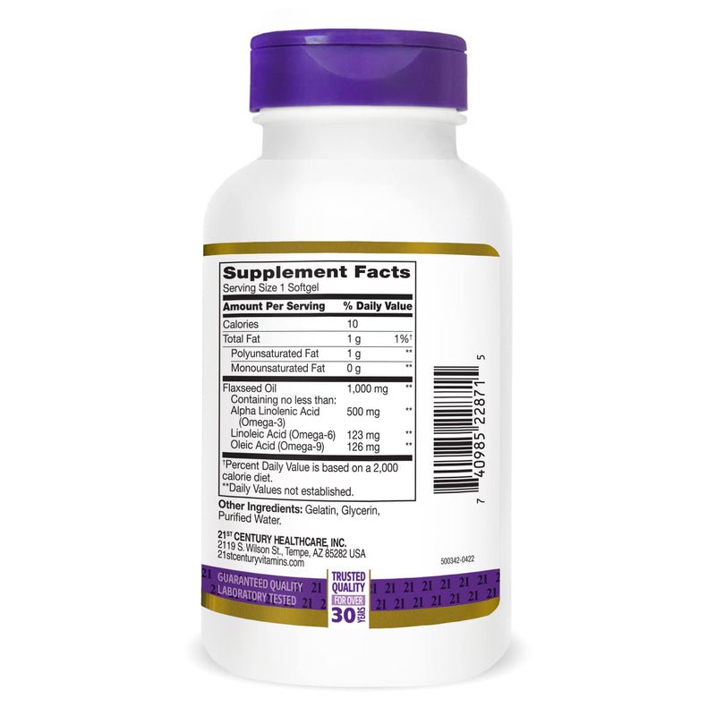 21st Century Flaxseed Oil 1000 Mg Softgels, 120-Count (22871) (Pack of 2) 120 Count (Pack of 2)