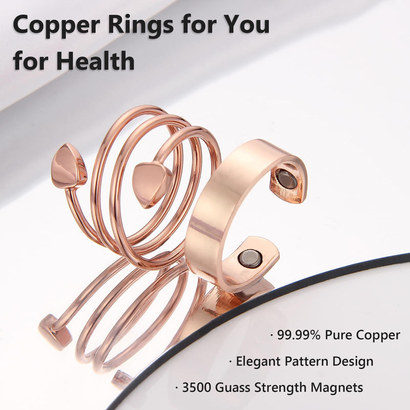 [Australia] - BioMag Copper Rings for Women, 99.99% Pure Copper Magnetic Rings Thumb Rings for Lymphatic Drainage, Adjustable Jewelry Gifts for Women Rose Gold 