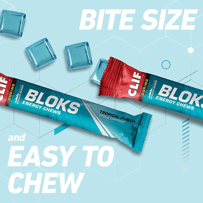 [Australia] - CLIF BLOKS - Energy Chews - Tropical Punch with 25 mg Caffeine- Non-GMO - Plant Based Food - Fast Fuel for Cycling and Running -Workout Snack (2.1 Ounce Packet, 3 Count) 