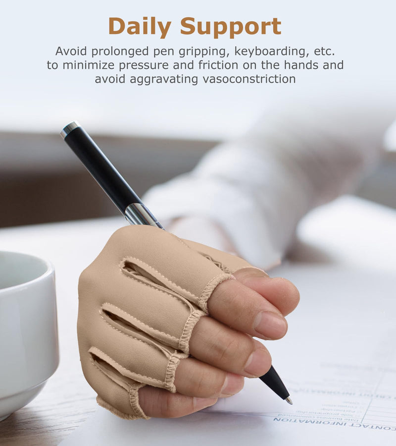 [Australia] - NURCOM Compression Arthritis Gloves, Rheumatoid Pain Relief Compression Gloves for Women & Men, Premium Fingerless Circulation Gloves for Arthritis & Joint Pain, Swelling, Tendonitis, 1 Pair Beige S Small Fits Most 6.5" - 7.5" 