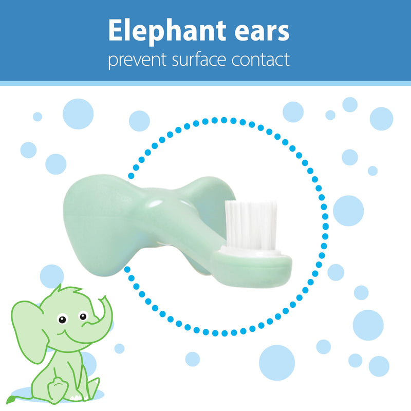 [Australia] - Dr. Brown's Infant-to-Toddler Training Toothbrush Set, Mint Elephant with Fluoride-Free Strawberry Baby Toothpaste, 0-3 Years 
