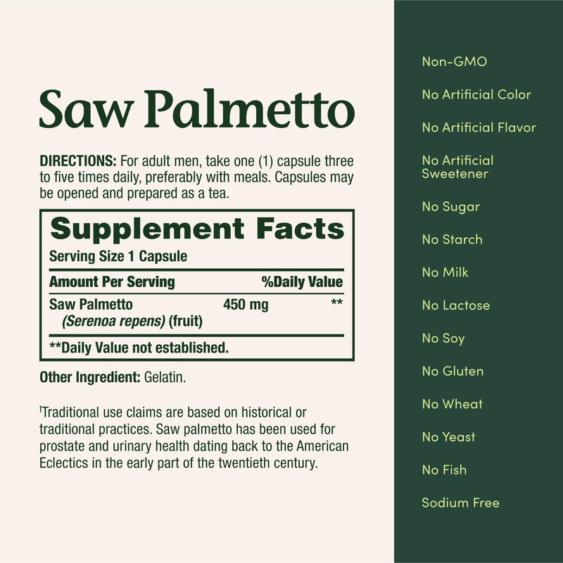 Nature's Bounty Saw Palmetto Support for Prostate and Urinary Health, Herbal Health Supplement, 450mg, 250 Capsules | Herbal Health Supplement, 450mg, 250 Capsules 250 Count (Pack of 1)