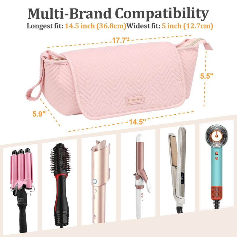 [Australia] - PACKISM Hair Tools Travel Bag - Twill Quilting Extra Large for Flat Irons, Straighteners, Curling Iron, and Haircare Accessories, 2-in-1 Design, with Interior Pockets, Portable Organizer - Rose Pink 