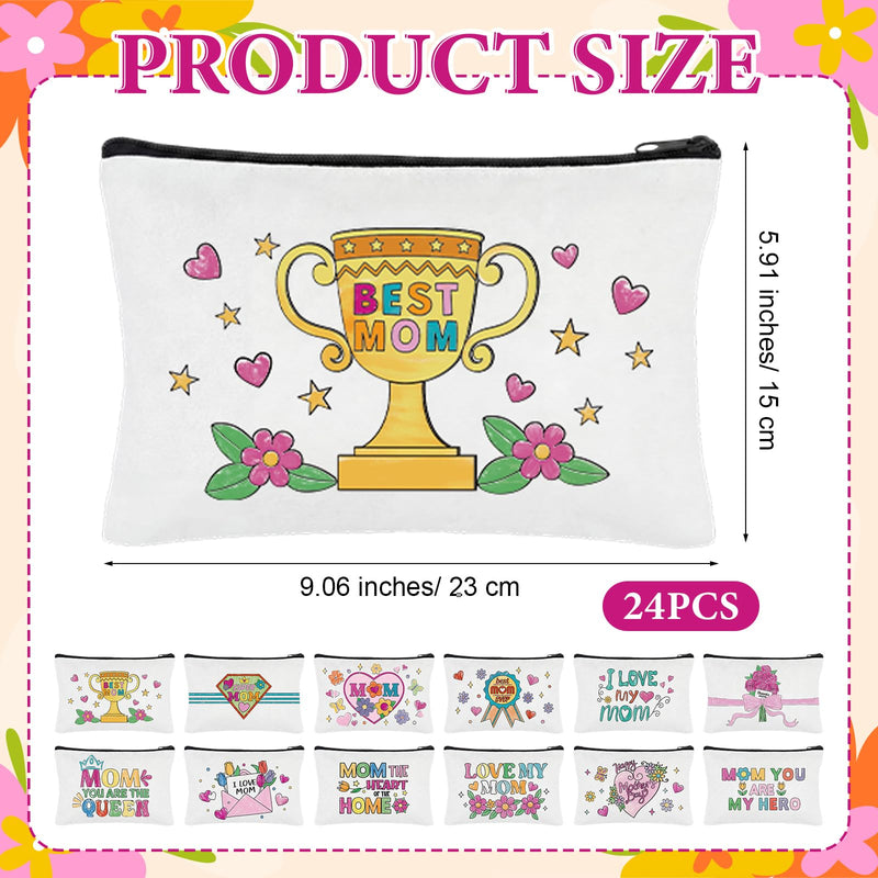 24 PCS Mother's Day Crafts Kit Women Makeup Bag Color Your Own Inspirational Quotes Canvas Cosmetic Bags DIY Make Your Own Art Project for Mom Grandma Gifts Mother's Day Travel Activities