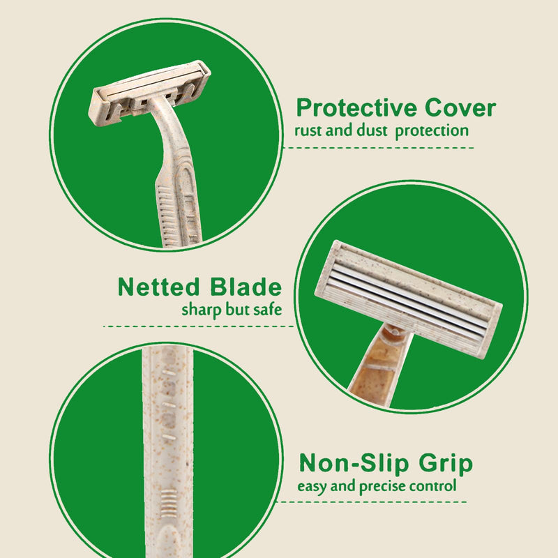 EZ Disposable Razor - 50pcs Eco Friendly Disposable Three Blade Shaving Razor for Men/Women's Grooming, Biodegradable Single-Use Body & Face Shaver for Eco Friendly Product Gifts
