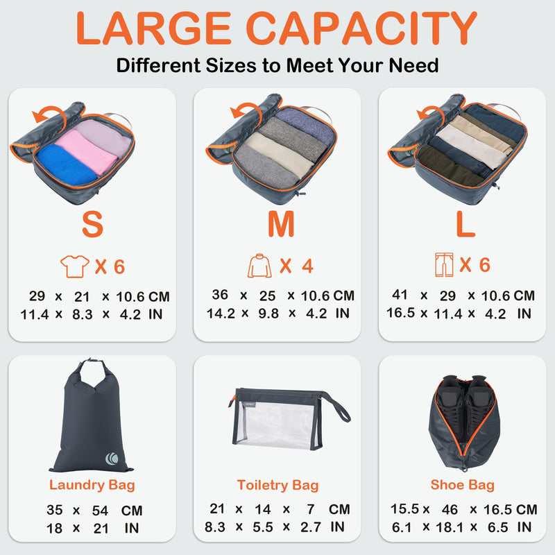 Cipway Compression Packing Cubes for Travel (8 Piece,Grey) | Ultralight Luggage Organizer Bags with Shoe Bags Laundry Bags Clear Toiletries Bag, Travel Essentials for Carry on Suitcase Grey 8PCS