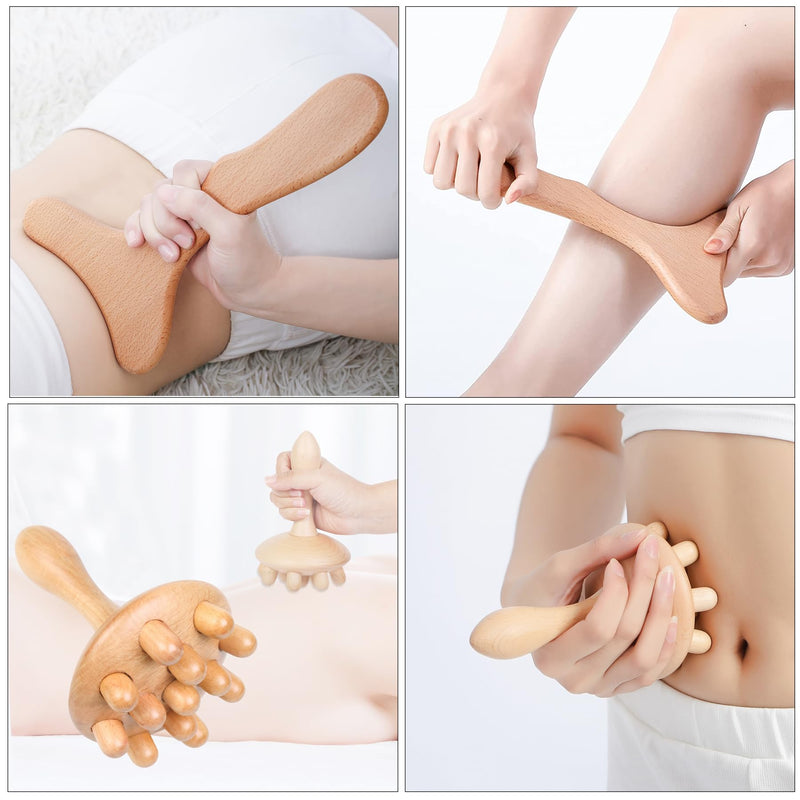 [Australia] - Wood Therapy Massage Tools 5-in-1 Lymphatic Drainage Massager Maderoterapia Kit Wooden Massager Body Sculpting Tools for Muscle Pain Relief, Anti-Cellulite, Body Contouring and Shaping 
