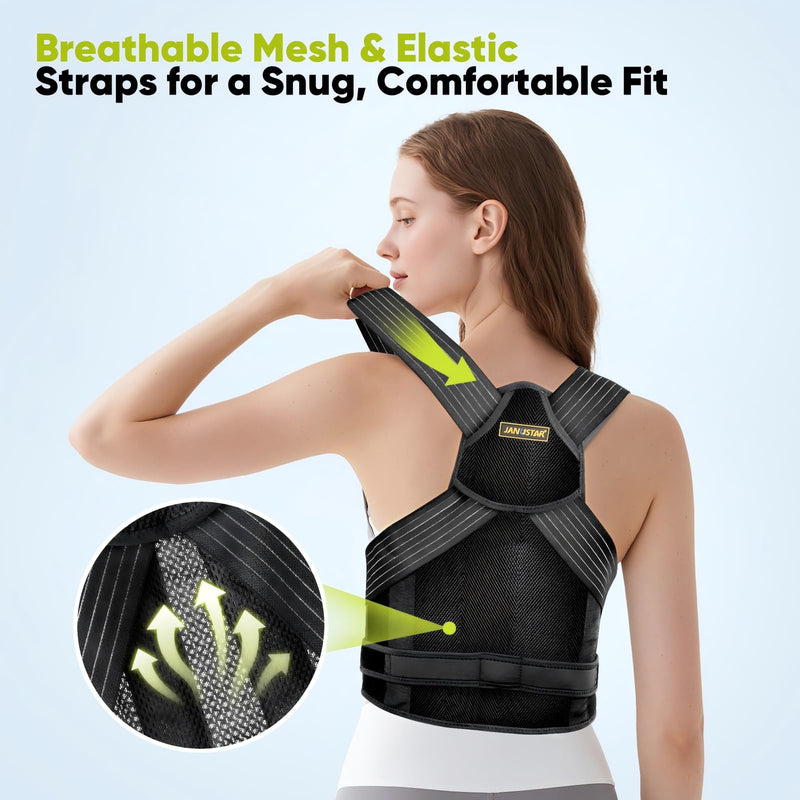 [Australia] - Back Brace Posture Corrector for Women & Men - Elastic Shoulder Straps, Full Back Support, Upper/Lower Pain Relief - Scoliosis, Hunchback Medium Black & Gold 