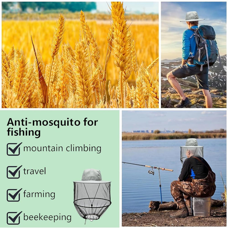 [Australia] - JAONLD Beekeeper Hat with Veil, Hat with Mosquito Net Head Protection Mosquito Hat Easy to Wear Mosquito Net Head Mosquito Protection Hat for Outdoor Hiking Camping Gardening Fishing (Grey) 