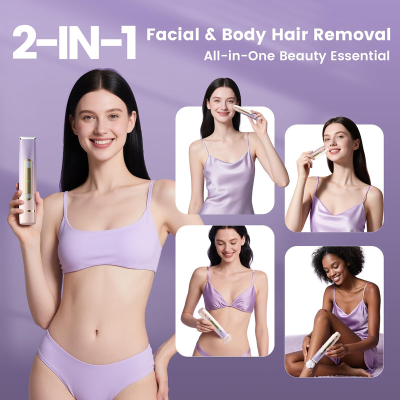 [Australia] - Bikini Trimmer for Women, 2-in-1 Electric Razor with Dual Heads, Ceramic Blade, Waterproof & Rechargeable, Painless Pubic Hair Shaver for Bikini, Underarm, Legs, Face — PinkPurple 