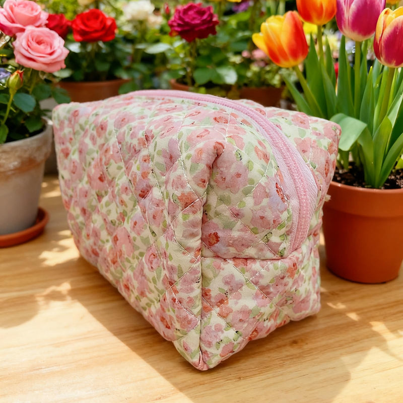 12 PCS Cotton Quilted Makeup Bags Bulk with Zipper-Graduation Gifts Floral Bridesmaid Gifts Cosmetic Makeup Pouch Birthday Gifts for Women/Mothers Day/Teacher Appreciation Gift (12 Pack) 12 PACK