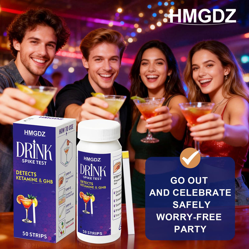 Drink Spike Test Strips - 50 Strips, GHB and Ketamine Detector, Ensures Drink Safety, 10-Second Results.Beverage, Wine, Cocktail, Beer, Juice, Water etc Black