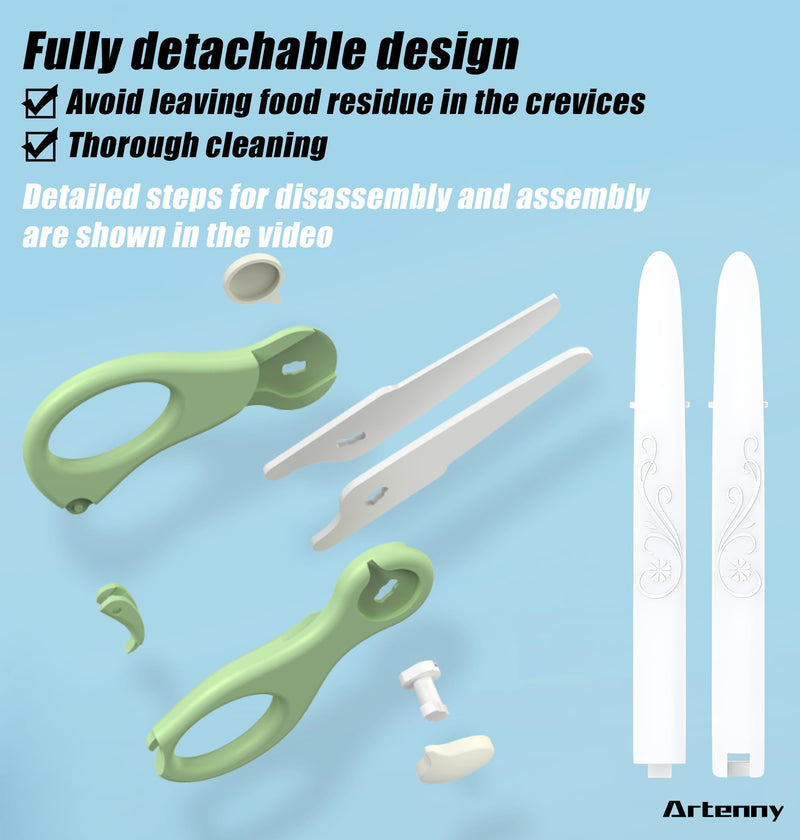 [Australia] - Baby Food Scissors with Travel Case and Tongs Set, Fully Detachable Ceramic Kids Food Scissors with Safety Lock, Dishwasher Safe, Ideal for Noodles, Meats, Vegetables, Pizza and Fruits (A) Green 