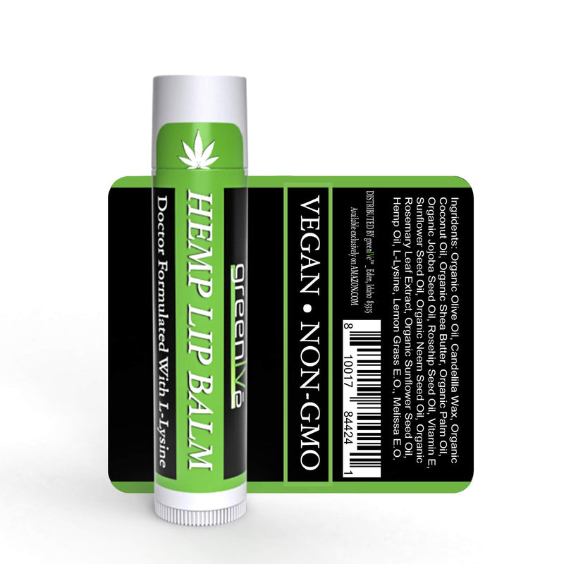 GreenIVe Hemp Lip Balm, Vegan, Omegas 3 & 6, Vitamin E, L-Lysine, Hydrating Handcrafted (5) 5