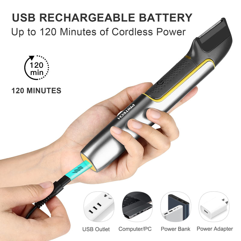 [Australia] - PRITECH Body Hair Trimmer for Men, Body Hair Groomers with Guard Comb, Rechargeable Hair Trimmer for Pubic Area, Back, Face, Legs and Beard 1 Hair Trimmer 