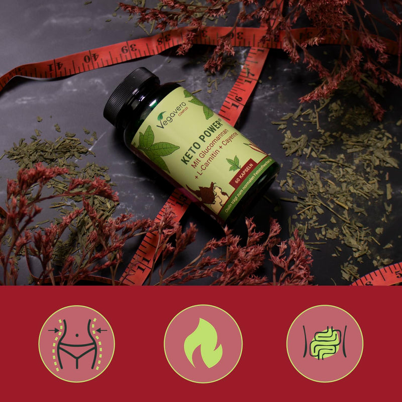 [Australia] - Keto Power | Highly dosed with glucomannan, apple cider vinegar, choline and L-carnitine | Vegan & No Additives | 60 capsules | German production of Vegavero® 