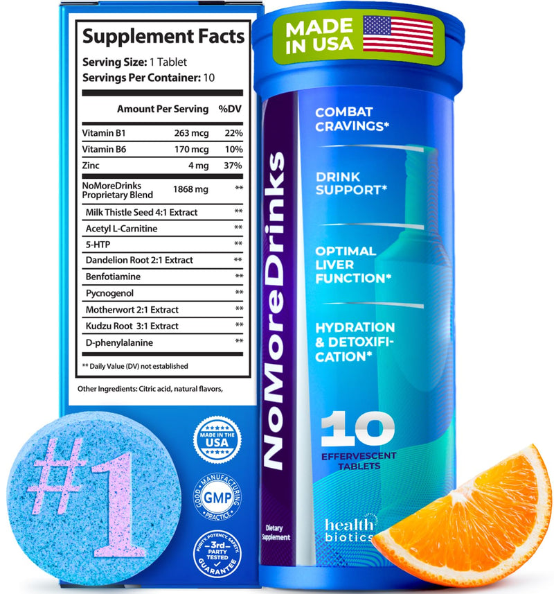 [Australia] - NoMoreDrinks Anti Alcohol Craving Supplement | Liver Detox & Combat Cravings | Energy Support Alcohol Replacement Drink | Organic Milk Thistle Supplement & Dandelion Root & 5HTP | (10) Energy Pills 1 