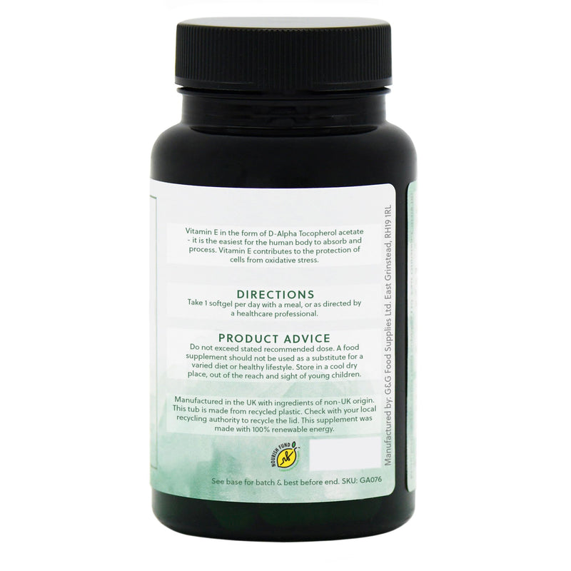 Vitamin E Softgels 400iu - D-Alpha Tocopherol Acetate - 90 Softgels - Non-GMO, Made in The UK - G&G Vitamins