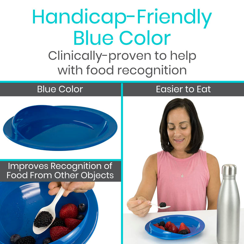 [Australia] - Vive Spill-Proof Scoop Plate, 9" (2 Pack) - Dish with Wall for Disabled, Handicapped, Elderly Adults with Special Needs from Parkinsons, Dementia, Stroke, Tremors with - Non Skid Padded Bottom 2 Pack 