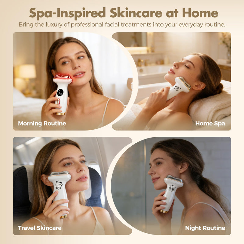 Red Light Therapy for Face, Electric Gua Sha Facial Massager, Microcurrent Facial Device for Tightening & Lifting, Warm Compress for Better Skincare Absorption & Cold Compress for Depuffing White