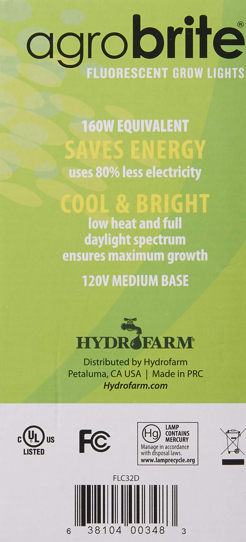 [Australia] - Hydrofarm Agrobrite FLC32D Compact, 32 Watt, 6400K Fluorescent Spiral Grow Lamp, 1 Count (Pack of 1), Brown/A 32W/6400K 
