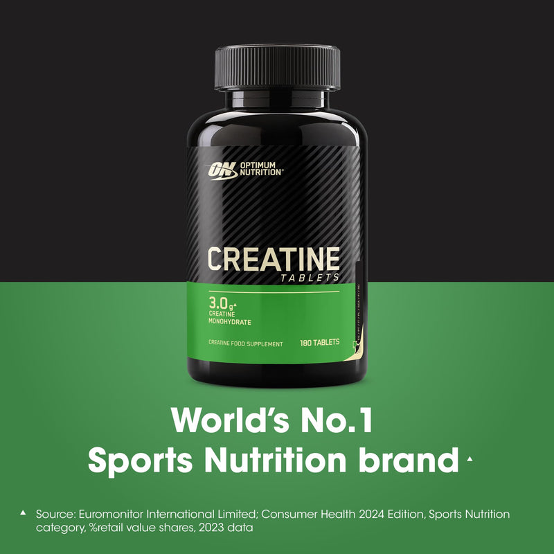 Optimum Nutrition Creatine Tablets, 3 g of Creatine Monohydrate per Serving, Unflavoured, Supplement to Support Performance During High‑Intensity Training, 180 Tablets, 60 Servings