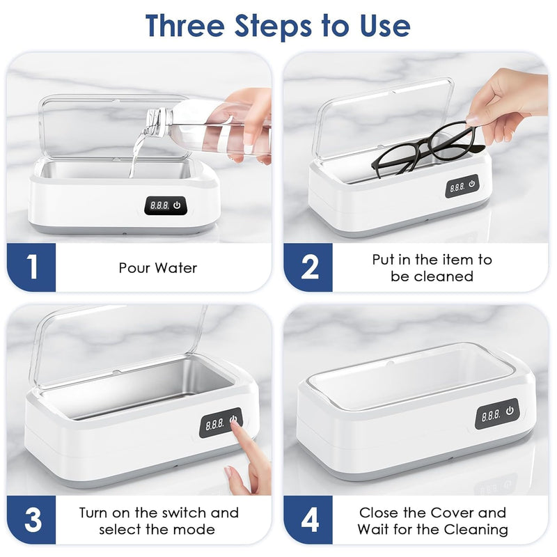 [Australia] - Ultrasonic cleaner, high frequency ultrasonic jewelry cleaner, portable glasses cleaner machine with 4 cleaning modes, 49000Hz ultrasonic cleaning for jewelry, glasses, watches, dentures 640ml 