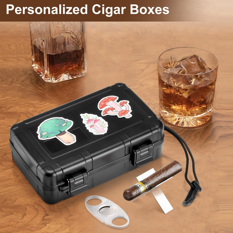 [Australia] - Travel Cigar Case Holds 10 Cigars, Portable Cigar Humidor includes Cigar Cutter, Humidifier, Hygrometer - Cigar Accessories Set for Men (Black) Black 