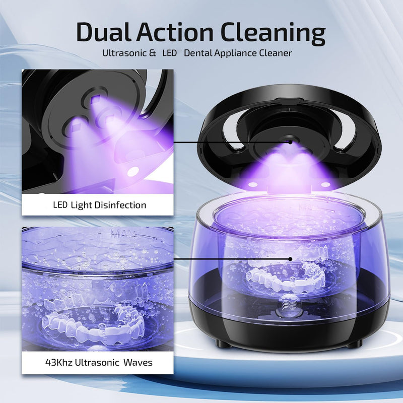 [Australia] - Ultrasonic Cleaner for Retainer Cleaning Machine: 43000Hz Sonic Dental Clean Pod for Denture Mouth Guard 