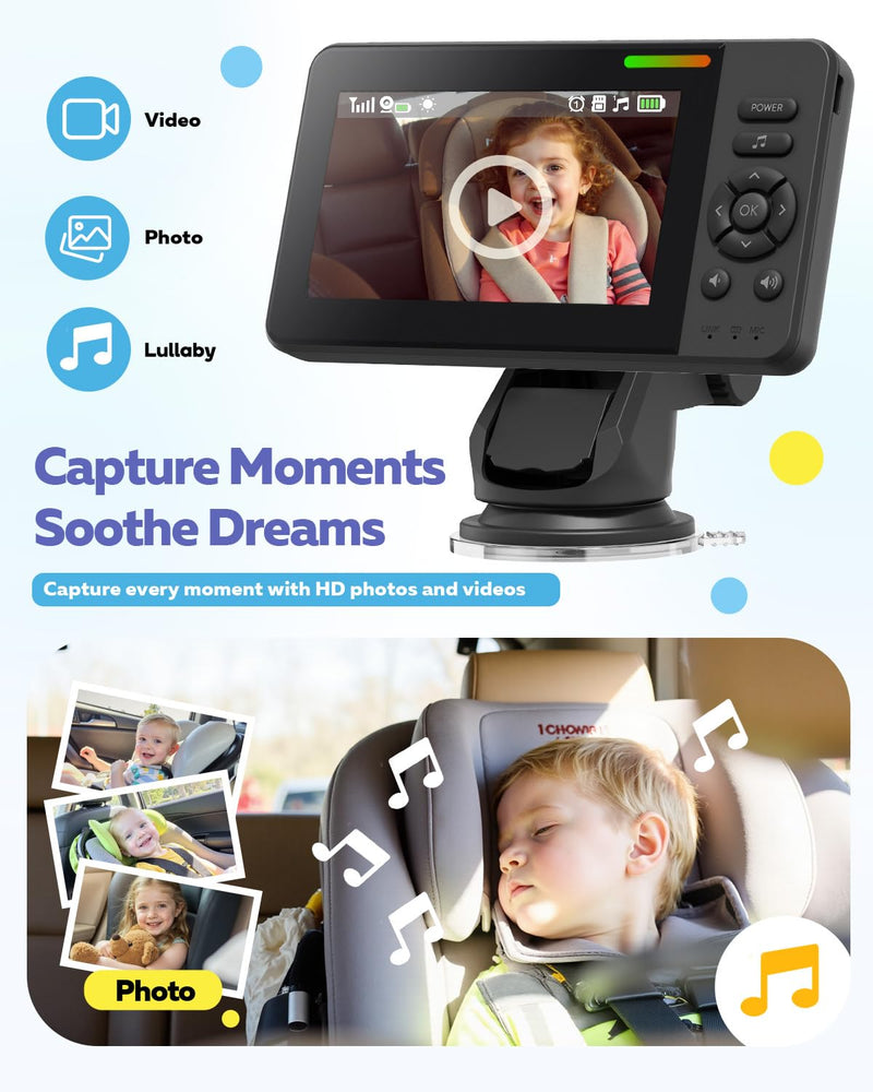[Australia] - Wireless Baby Car Camera with 1080P Advanced Night Vision and 32H Battery, No Wi-Fi Needed Easy Setup Car Baby Monitor with Video Recording Adjustable Angle, Newborns Travel Essentials Gifts 