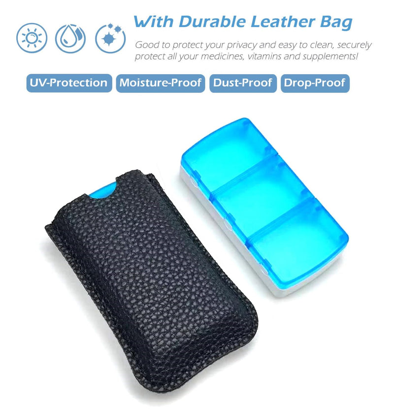 VOFOON Small Pill Organizer 3 Times a Day Daily 2 Pack, Travel Pill Box for Purse Pocket, 3 Compartment Portable Medicine Vitamin Case, Fish Oil Box, Supplement Box