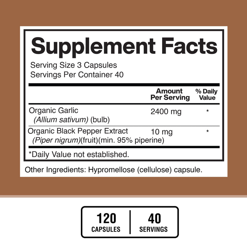 [Australia] - American Standard Supplements Garlic 2400mg Per Serving with Black Pepper Fruit Extract – Vegan, Gluten Free, Non-GMO, 120 Capsules, 40 Servings 